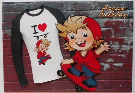 Just Like to Chill Out with My Skateboard in Red/denim by Eunice Roberts