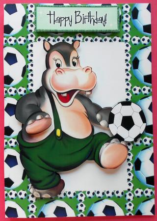 Hippo Playing Footie A4 by Eunice Roberts