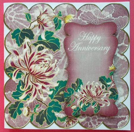 Pink Oriental Lotus Happy Anniversary 8in Scallop Topper by Eunice Roberts