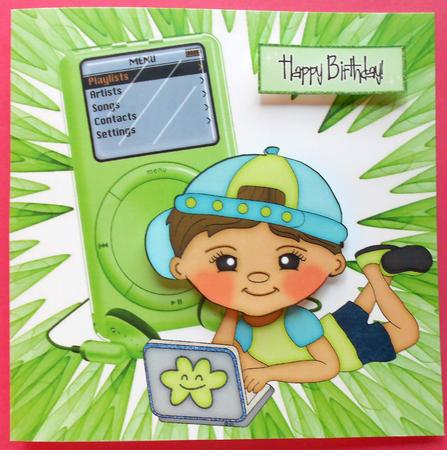 Boy with Mp3 Player and Laptop 8x8 by Eunice Roberts