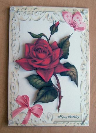 Beautiful Single Red Rose in Cream Ornate Frame by Eunice Roberts