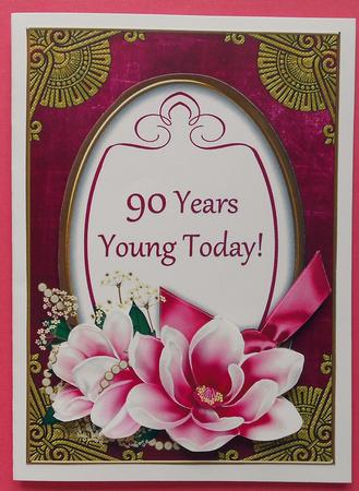 Cerise Magnolia 90 Years Young Oval 7x5in Topper by Eunice Roberts