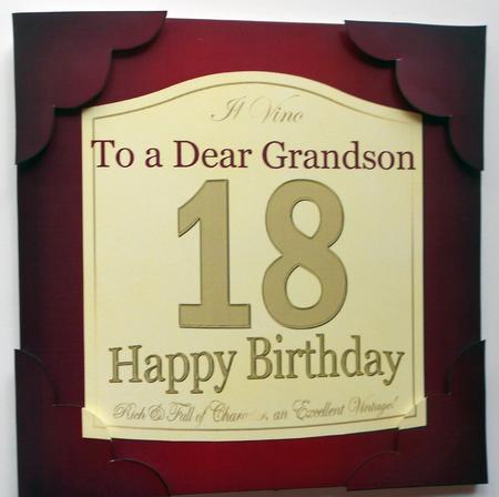 8x8 18th Birthday Grandson Wine Label Scalloped Corner by Eunice Roberts