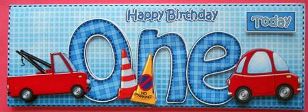 1st Birthday Cars Large Dl Quick Card N 3D Decoupage by Eunice Roberts