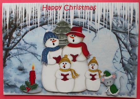 Singing Snowman Family in Icicle Glenn A4 by Eunice Roberts