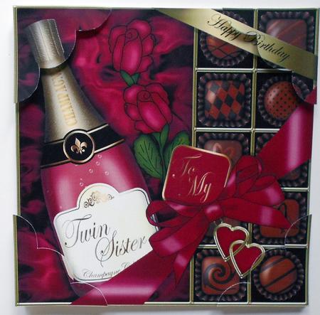 8x8 Birthday Twin Sister Champers N Chocs Scalloped Corner by Eunice Roberts