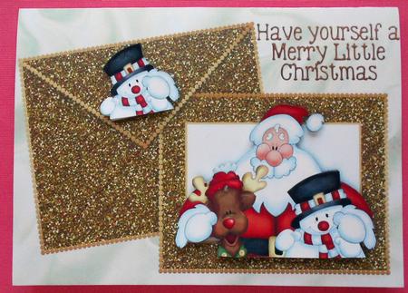 Santa with Friends on Gold Card & Envelope A4 by Eunice Roberts