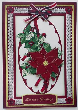 Lovely Red Poinsettias on Lace by Eunice Roberts