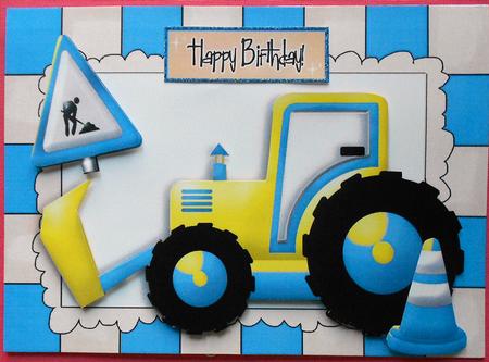 Blue Digger with Cone and Roadwork Sign by Eunice Roberts