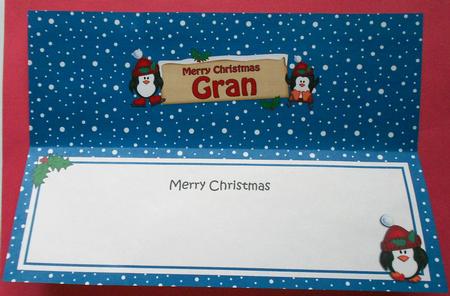 Xmas Gran Penguins Signpost Large Dl Matching Insert by Eunice Roberts