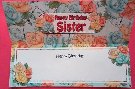 Happy Birthday Sister Roses Matching Large Dl Insert by Eunice Roberts