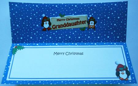 Xmas Granddaughter Penguins Signpost Large Dl Insert by Eunice Roberts