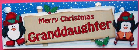 Xmas Granddaughter Penguins Signpost Lge Dl Easicut Decoupag by Eunice Roberts
