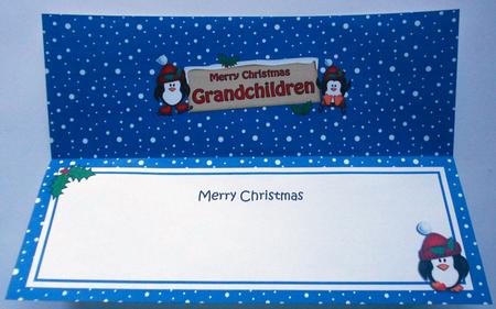 Xmas Grandchildren Penguins Signpost Large Dl Insert by Eunice Roberts