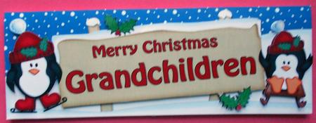 Xmas Grandchildren Penguins Signpost Lge Dl Easicut Decoupag by Eunice Roberts