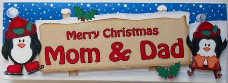 Xmas Mom & Dad Penguins Signpost Lge Dl Easicut 3D Decoupage by Eunice Roberts
