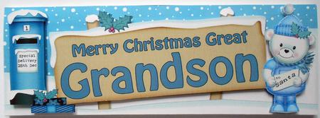 Xmas Great Grandson Teddy Signpost Lge Dl Decoupage by Eunice Roberts