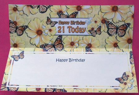 Birthday 21 Today Floral Butterflies Large Dl Insert by Eunice Roberts