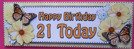 Large Dl Birthday 21 Today Floral Butterflies 3D Decoupage by Eunice Roberts