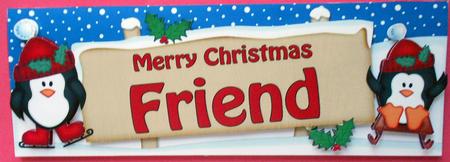 Xmas Friend Penguins Signpost Lge Dl Easicut 3D Decoupage by Eunice Roberts