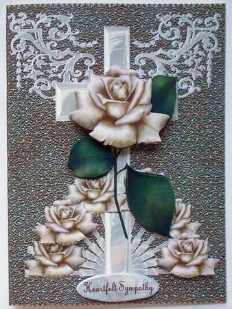 Sympathy Pearl Cross Antique Roses by Eunice Roberts