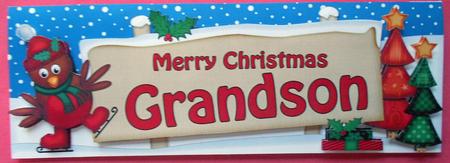 Xmas Grandson Robin Signpost Lge Dl Decoupage by Eunice Roberts