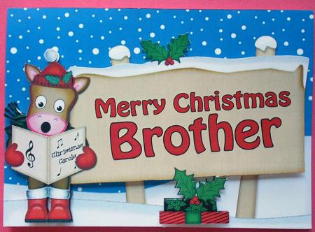 Christmas Brother Gigi Horse Signpost 5x7 Easicut Decoupage by Eunice Roberts