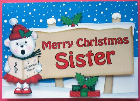 Xmas Sister Teddy Signpost 5x7 Easicut Decoupage by Eunice Roberts
