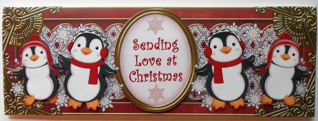Red Penguins Love at Christmas Large Dl Decoupage Topper by Eunice Roberts