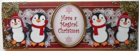 Red Penguins Magical Christmas Large Dl Decoupage Topper by Eunice Roberts