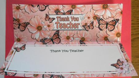 Thank You Teacher Floral Butterflies Lge Dl Matching Insert by Eunice Roberts