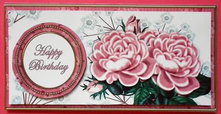 Pink Roses Happy Birthday Dl Decoupage Topper by Eunice Roberts