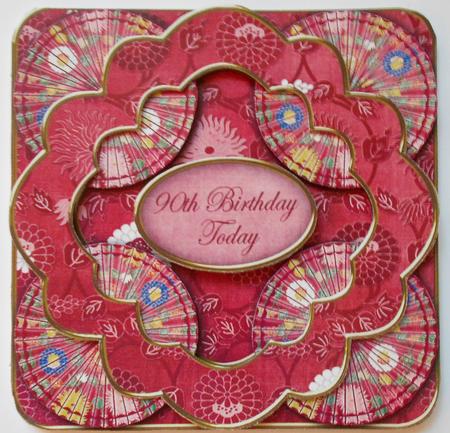 Red Oriental Flower 90th Birthday 3D Rosette Topper by Eunice Roberts