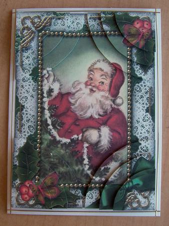 Santa Holly 7x5inch All 4 Corner Stacker Card Front by Eunice Roberts