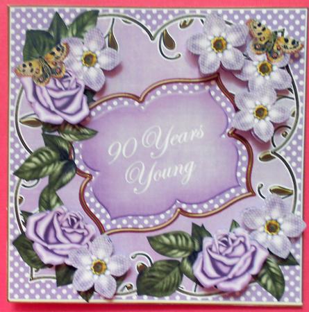 Lilac Fmk 90 Years Young 7in Fancy Decoupage Topper by Eunice Roberts
