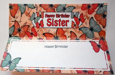 Birthday Sister Butterflies Large Dl Matching Insert by Eunice Roberts