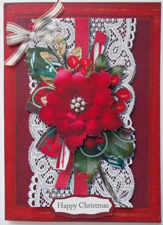 A4 Beautiful Christmas Poinsettia on Lace  by Eunice Roberts