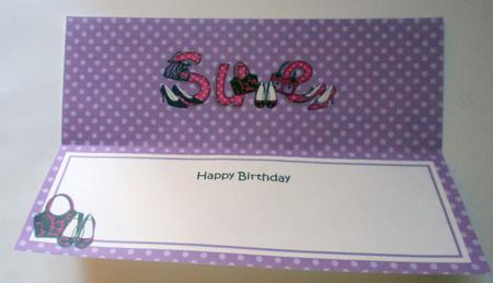 Large Dl Birthday Sue Shoes & Handbags Matching Insert by Eunice Roberts