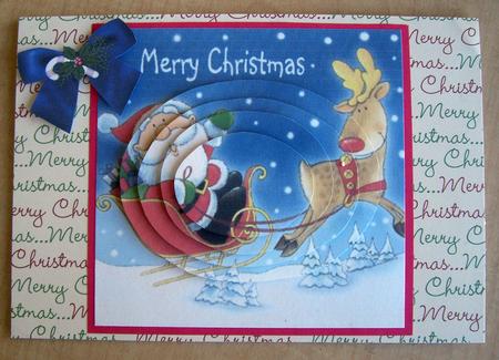 Santa in His Sleigh with Rudy, Oval Pyramids by Eunice Roberts
