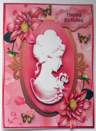 Beautiful Pale Red Cameo with Matching Dahlia Flowers by Eunice Roberts