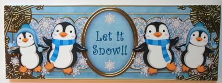 Blue Penguins Let It Snow Large Dl Decoupage Topper by Eunice Roberts