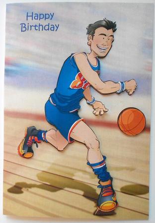 Basketball Dude Orange and Blue A4 by Eunice Roberts