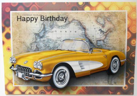 Yellow Vintage Sports Car Card Front by Eunice Roberts