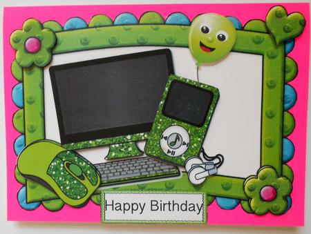 Computer , Green Glitter Gadgets in Foam Frame by Eunice Roberts