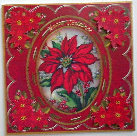 Red Poinsettia 7in Oval Ribbon Decoupage Topper Sheet by Eunice Roberts