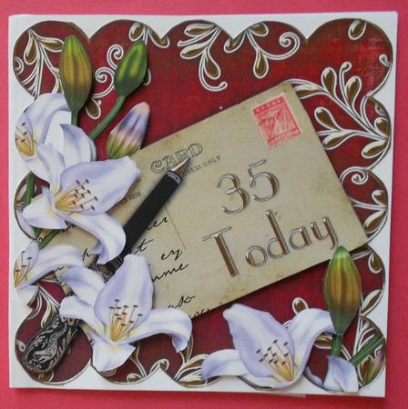White Lily Scallop Postcard Red 35 Today Step by Step by Eunice Roberts