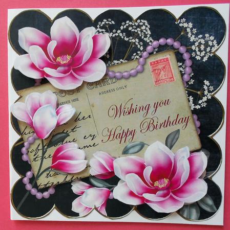 Cerise Blk Magnolia Happy Birthday 6in Step by Step by Eunice Roberts