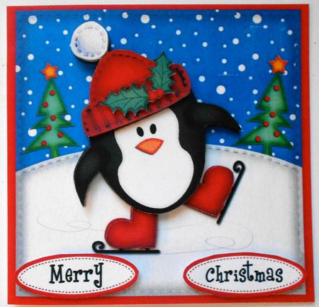 Xmas Skating Penguin Quick Card N 3D Decoupage by Eunice Roberts