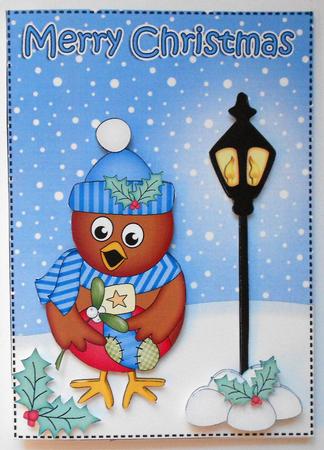 Christmas Cute Little Robin Lamp Post 5x7 3D Decoupage by Eunice Roberts