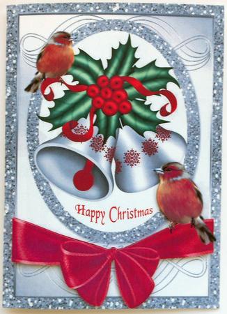 Lovely Silver Bells with Holly Berries, & Robins A4 by Eunice Roberts